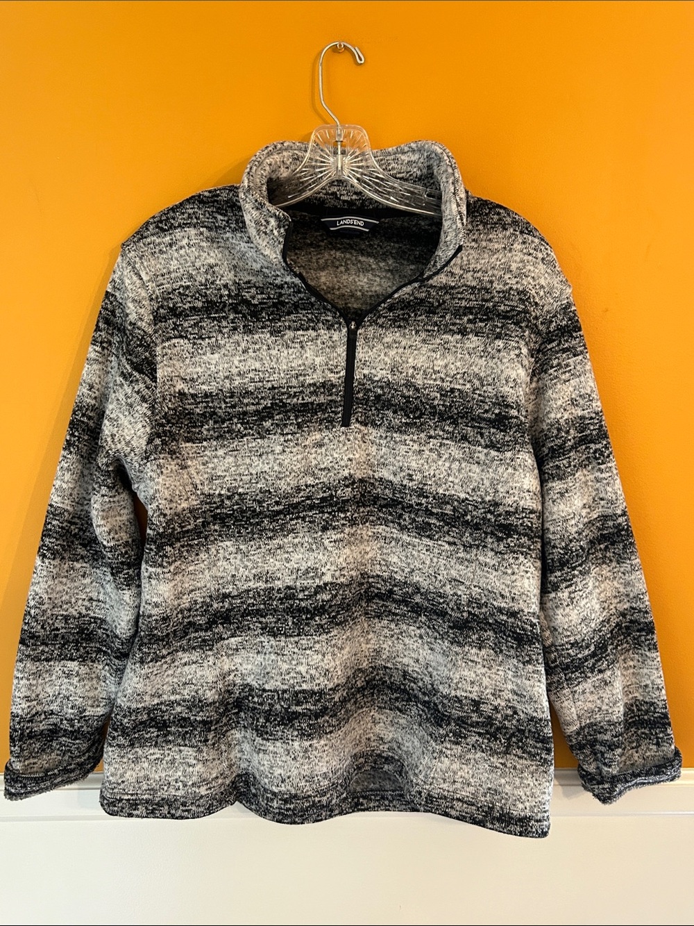 Lands' End Black & Gray Quarter-Zip Sweater